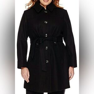 Liz Claiborne Wool Outerwear detachable hood belted pea coat style black size XL